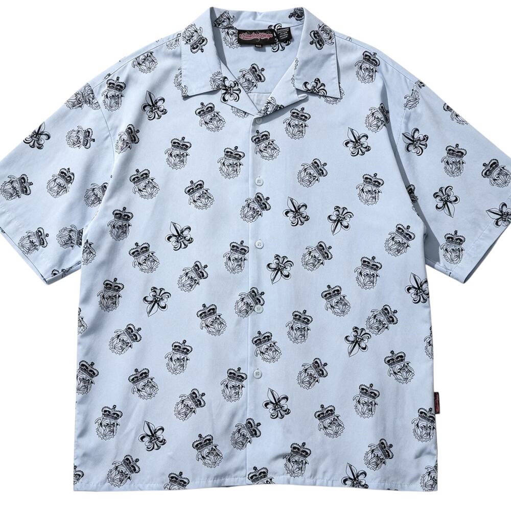 Vintage Sapphire Lounge Shirt Mens XXL Blue King Bulldog Print Button Up 90s Y2K